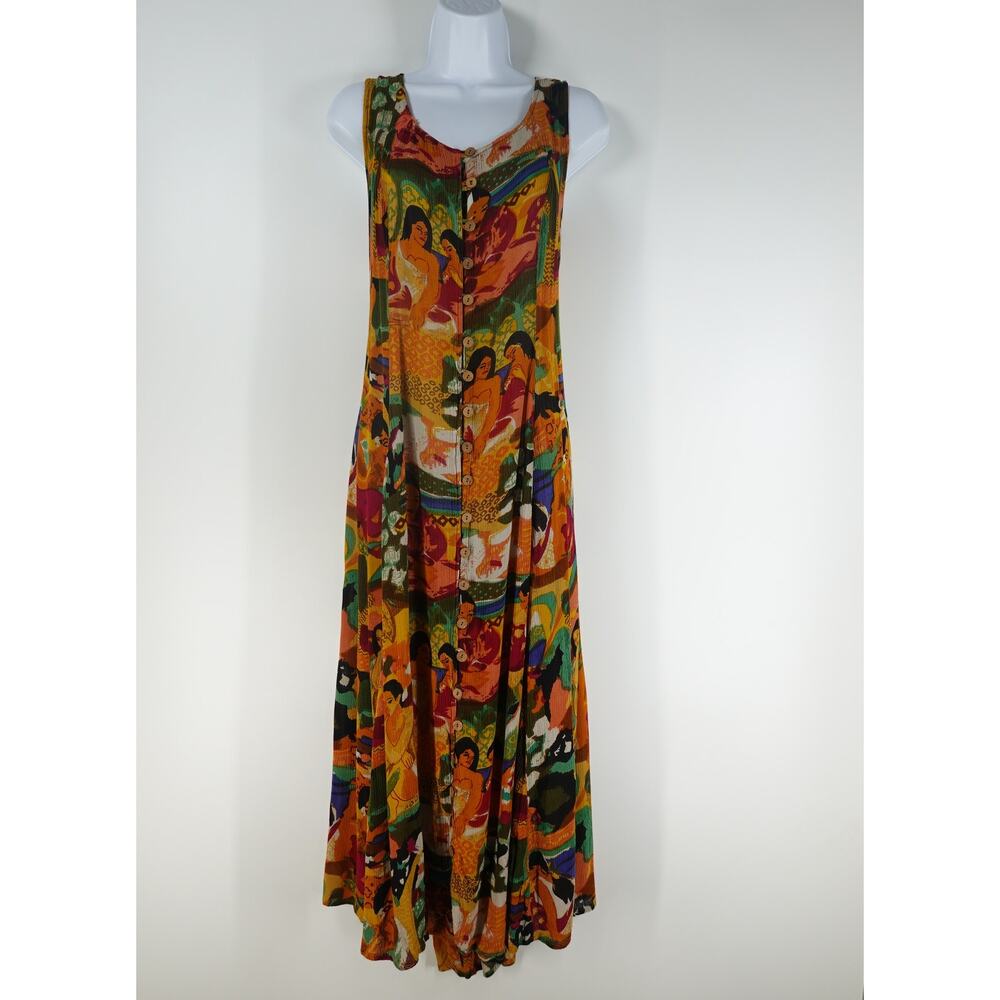 Day for Night Phool Vtg Dress Women M Multicolor Printed Art to Wear Boho Native
